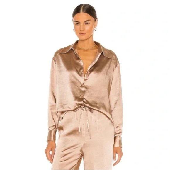 NWOT | REVOLVE x Song of Style The Chloe Long Sleeve Button Up‎ Top Champagne S - Picture 1 of 11